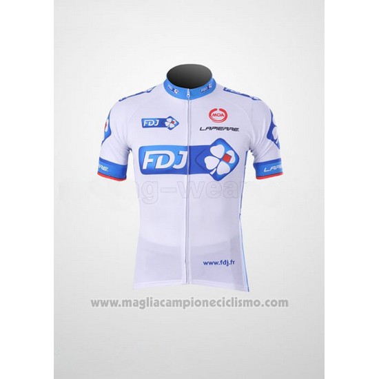 2010 Abbigliamento Ciclismo FDJ Bianco e Celeste Manica Corta e Salopette